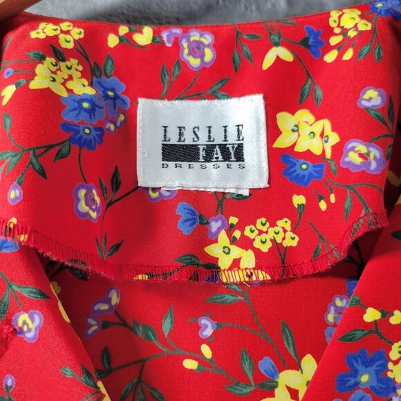 Leslie Fay Womens Button Up Blouse‎ M Red Floral Print Vintage 90s Cottagecore - Picture 2 of 10